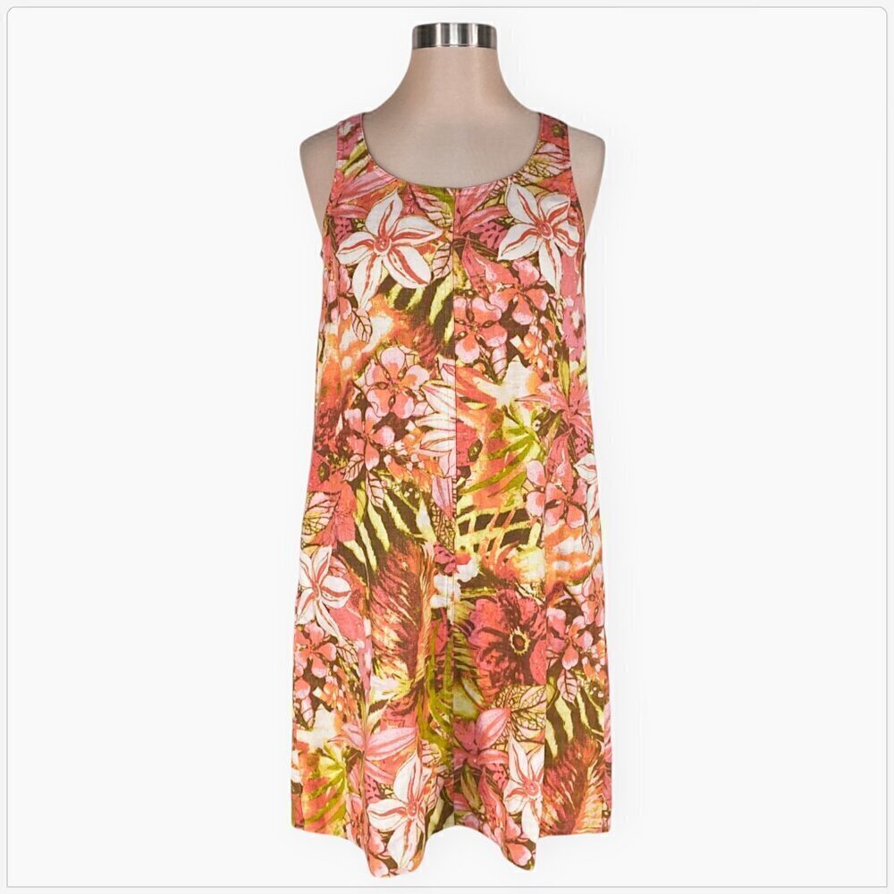 J. Jill Love Linen Tropical Sunset Floral A-Line Sleeveless Dress PXS XS Petite